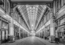 leadenhall market, historic, architecture, english, london, black and white, british, market, ceiling, interior, floor, lamp, shop, column, trading, tourist attraction, victorian, iron structure, business, covered market