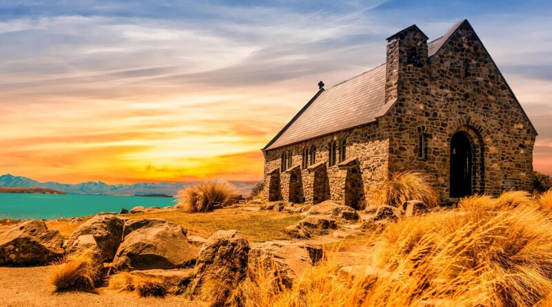 church, lake, building, architecture, stoneworks, masonry, facade, exterior, sacral architecture, landscape, old, history, nature, historical, religious, lake tekapo