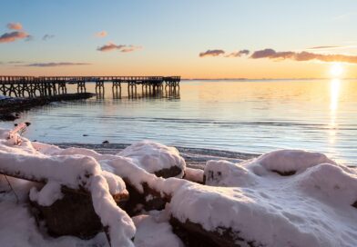 winter, nature, pier, sunrise, bay, snow, dock